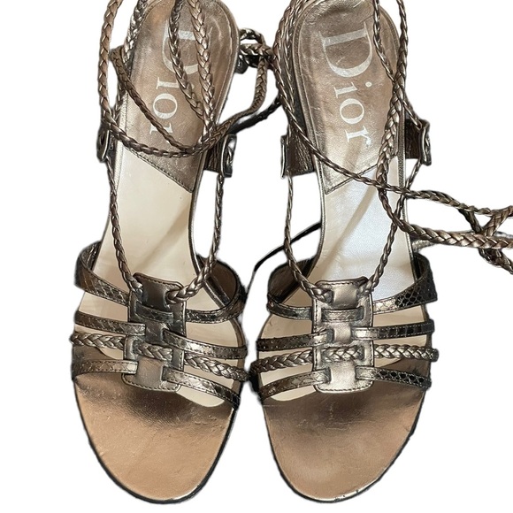 Christian Dior high heel sandals gold metallic ankle tie heels size 38 us 8 - Picture 3 of 10